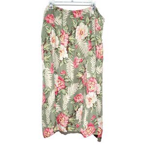 Jones New York Signature Skirt 3X Women's Plus Green Floral 100% Silk Pull-On